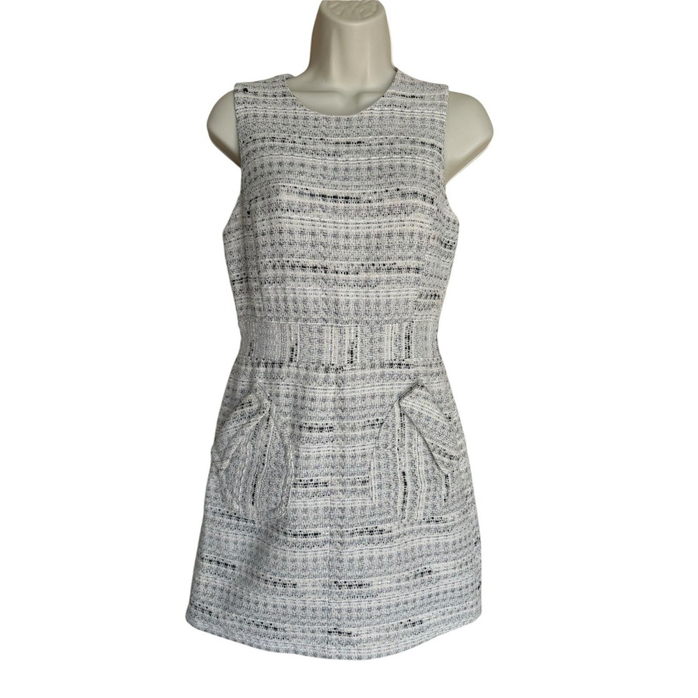 CeCe Sleeveless Tweed Shift Dress in White and Black